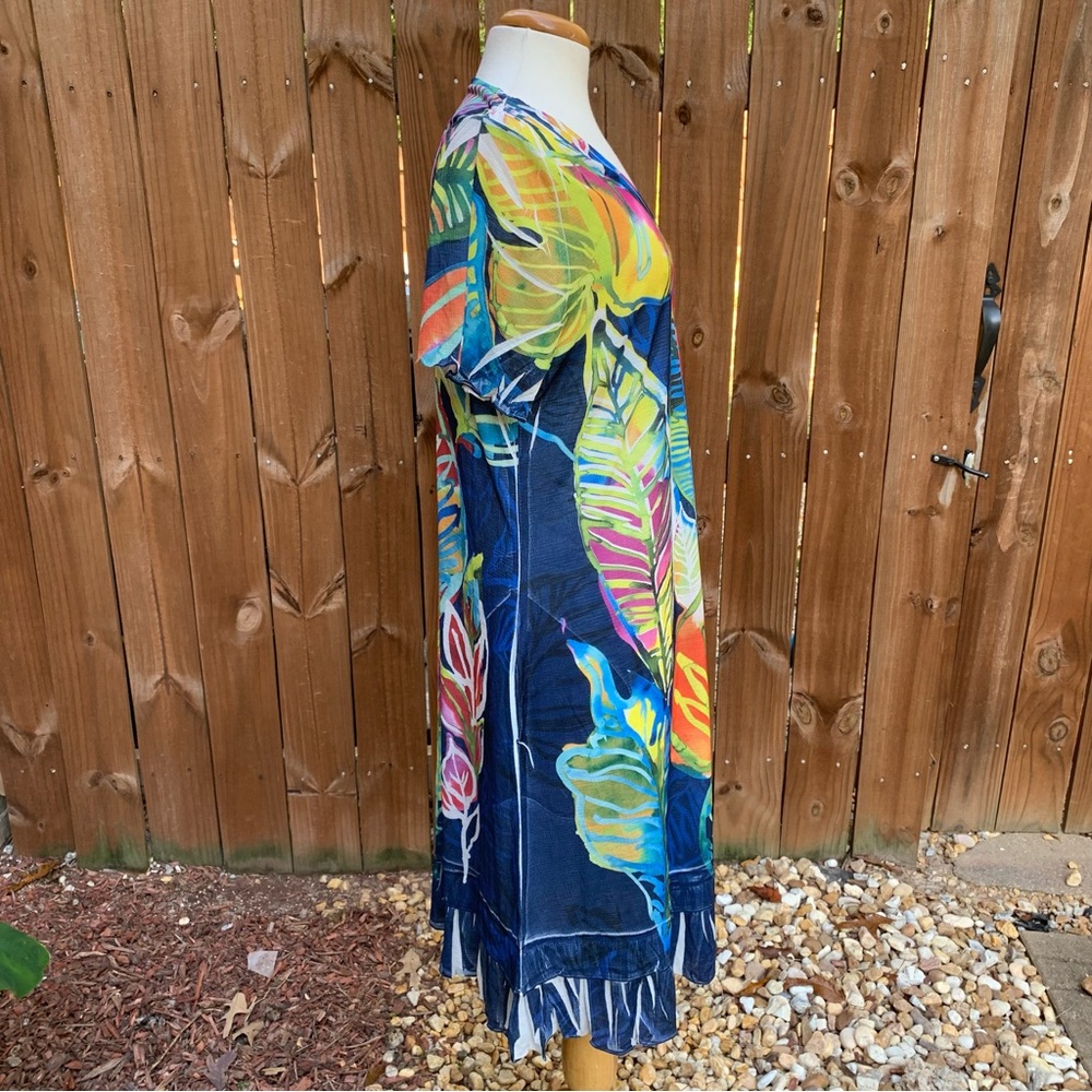 Patchington Cap Sleeve Ruffle Print Dress | L | Leafy Luau NEW!! - Picture 5 of 7
